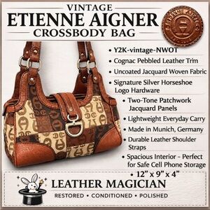Vintage Etienne Aigner Brown Crossbody Cognac Leather Trim Lightweight Bag Y2K